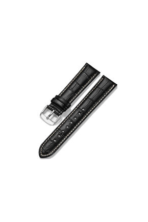 & Her Saate Uyumlu Hakiki Siyah Deri Saat Kordonu 22 mm (294) beyaz dikişli