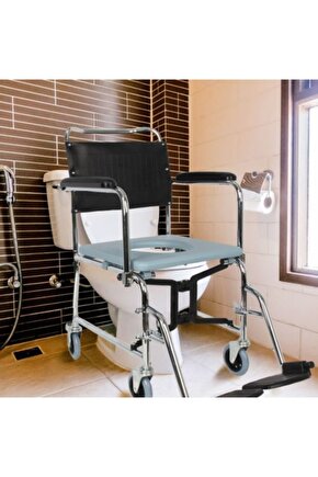 Klozetli Tekerlekli Sandalye Banyo Ve Tuvalet Sandalyesi Sürgülü
