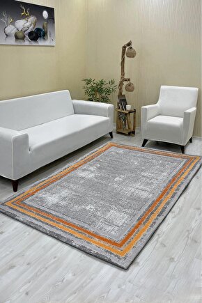 Luxaccessories Modern Desenli Gri,Sarı,Kahverengi Renkte Halı Örtüsü (Lastikli) 200 X 300 DM-14
