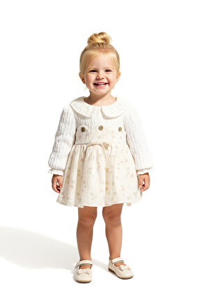 Kız Bebek Elbise Kız Çocuk Elbise Yakalı Doğum Günü Parti Düğün Özel Gün Uzun Kol Astarlı Puanlı