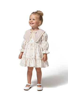 Kız Bebek Elbise Kız Çocuk Elbise Yakalı Doğum Günü Parti Düğün Özel Gün Uzun Kol Astarlı Elbise