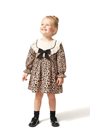 Kız Bebek Elbise Kız Çocuk Elbise Leopar Doğum Günü Parti Düğün Özel Gün Uzun Kol Astarlı Elbise