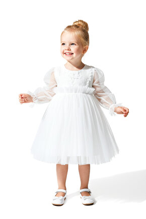 Kız Bebek Elbise Kız Çocuk Elbise Doğum Günü Parti Düğün Elbise Uzun Kollu Astarlı Elbise