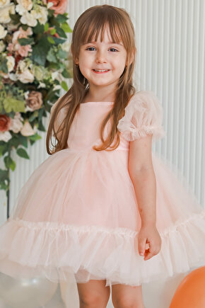 Kız Bebek Elbise Kız Çocuk Elbise Doğum Günü Parti Düğün Elbise Dantelli Kısa Kol Astarlı Elbise