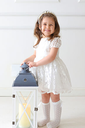 Kız Bebek Elbise Kız Çocuk Elbise Doğum Günü Parti Düğün Elbise Dantelli Kısa Kol Astarlı Elbise