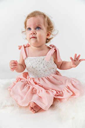 Kız Bebek Kız Çocuk Doğum Günü Parti Düğün Elbise Kısa Kol Askılı Kolsuz Dantelli Astarlı Pötikare