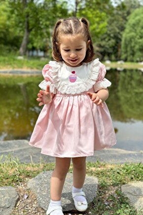 Yazlık Elbise Kısa Kollu Tüllü Tütü Astarlı Kız Çocuk Elbise Bebek Giyim Kız Bebek Elbise Elbysaten