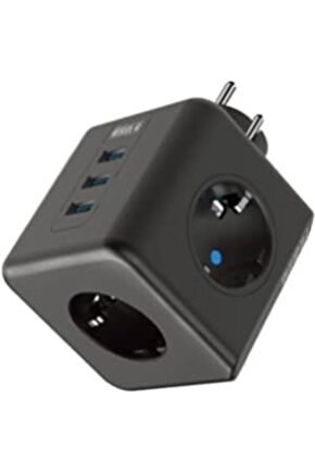 Isıya Dayanıklı Termal, Akım Korumalı 16A 4000W, 3xUSB, 2.1 A, 3 Priz, Çocuk Korumalı Çoklu Küp Priz