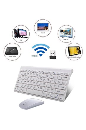 Samsung Galaxy Tab A9 SM-X110 8.7 Uyumlu Kablosuz Taşınabilir Q Klavye Ve Mouse Set BEYAZ