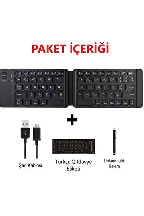 Galaxy Tab S9 11 Tablet Uyumlu Bluetooth Mini Katlanır Kablosuz Şarjlı Klavye + Dok. Kalem