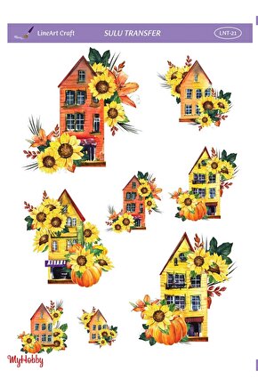 Lineart Çiçekli Evler Desenli Sulu Transfer Lnt-21 25x35