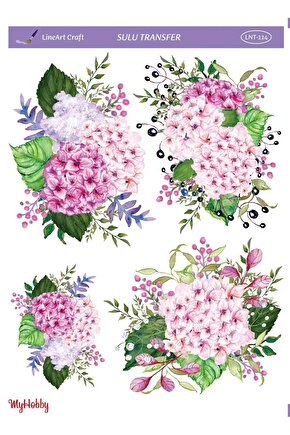 Pembe Ortanca Çiçeği Desenli Sulu Transfer Lnt-114 25x35