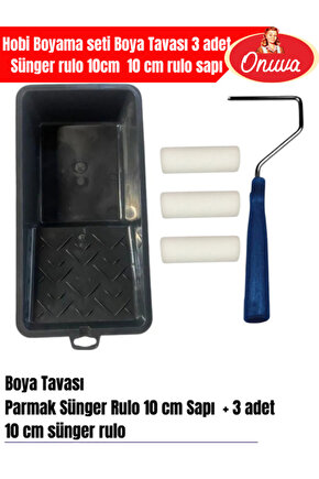 Hobi Boyama seti | Boya Tavası | 3 adet Sünger rulo 10cm | 10 cm rulo sapı