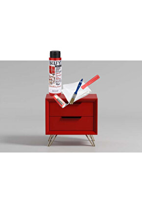 Selfy Decor İtalyan Kırmızı Kendinden Vernikli Mobilya Boyası Seti 500 Cc Fırça Rulo Hışır Örtü