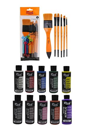 10lu Akrilik Boya 120 Cc 6lı Karma Fırça Seti