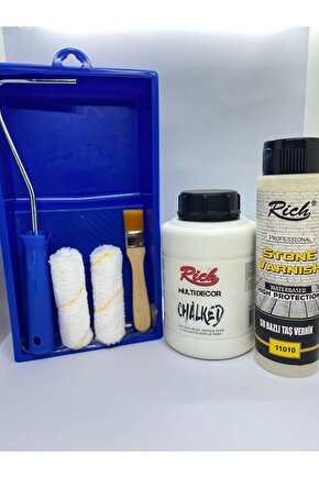 Chalked Fayans Boyama Seti 1250 Cc Antikbeyaz Taş Vernik 500 Cc Boyama Rulo Seti Ve Fırçası