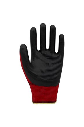 Kırmızı Zebra Polyester Örme Nitril Işçi Eldiveni 10 Çift