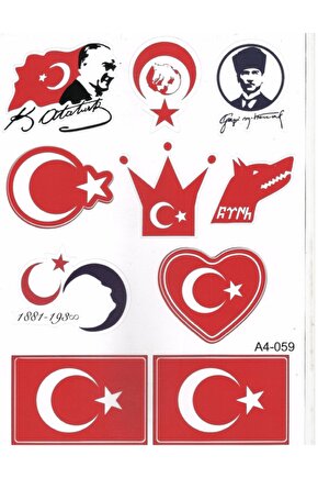 Atatürk Ve Bayrak Figürlü A4 Boyutunda Çıkartma Seti