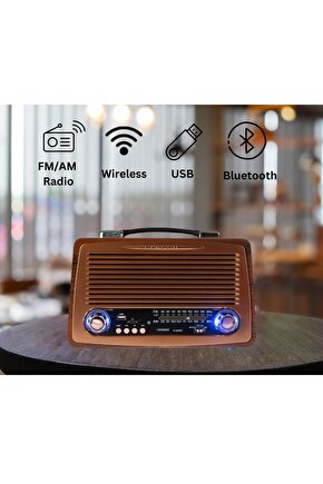 NOSTALJİK RADYO BLUETOOTH SPEAKER ŞARJLI SD KART USB GİRİŞLİ MP3 ÇALAR KABLOSUZ HOPARLÖR