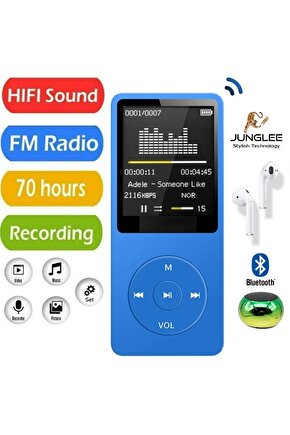 8GB DAHİLİ HAFIZALI BLUETOOTHLU MP3-MP4 ÇALAR SES KAYIT FM RADİO DAHİLİ HOPARLÖR EKRANLI MÜZİK ÇALAR