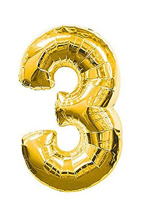3 Rakam Gold Folyo Balon Sayılı Balon 100 Cm Dev Boy