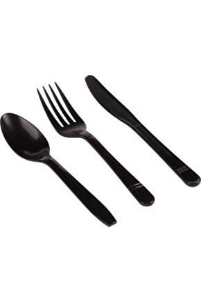 Siyah Plastik Lüx Çatal - Kaşık - Bıçak 3 Lü Set 100 Er Adet