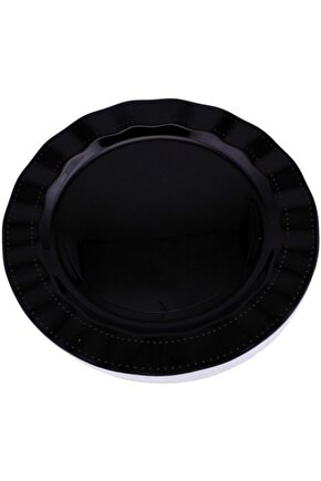 Parti Aksesuar Siyah Renk Lüks Plastik Mika Yuvarlak Tabak 26 Cm 6 Adet