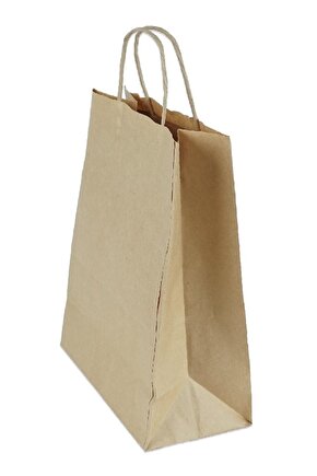 Burgu Büküm Sap Kraft Kağıt Poşet Çanta, 25x31x12cm, 10 Adet