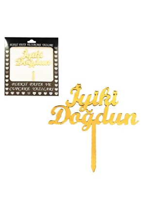 Iyiki Doğdun Aynalı Pleksi Yazı Gold 14cm