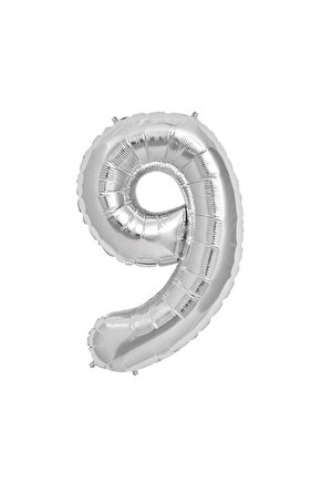 9 Rakamlı Metalik Gri Folyo Balon 40 Inc 100cm 9 Sayılı Helyum Balonu Gümüş Balon