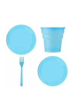 Mavi Renk 25 Li Plastik Bardak+catal+tabak