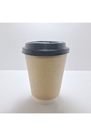 Double Wall Karton Kağıt Bardak 14 Oz 410ML Siyah Kapaklı 40 Adet