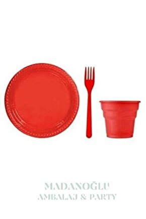 Renkli Lüks Tabak Bardak Çatal 25 kişilik Set