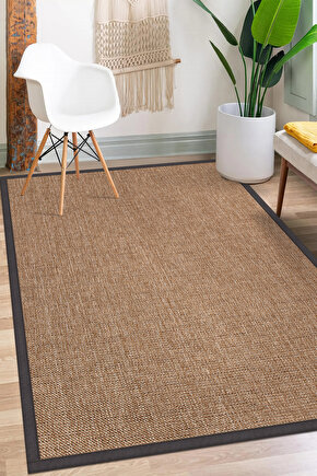 0604-Antrasit Kumaş Bordür Sisal Halı Kilim Hav Toz Vermez Kolay Temizlenen Hasır Kilim