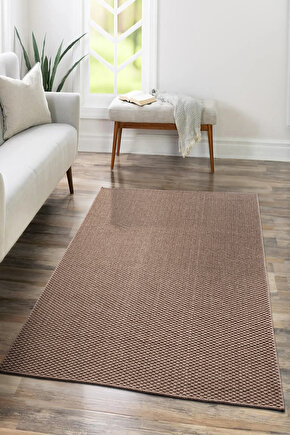 TM-01 Sisal Jut Hasır Model Tek Renk Dokuma Yıkanabilir Toz Vermez  Halı Kahve