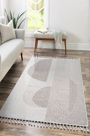 Mumbai 321 Bej - Beyaz Yumuşak Dokulu Halı Kilim Salon Mutfak Koridor  Yolluk Dokuma Makine Halısı