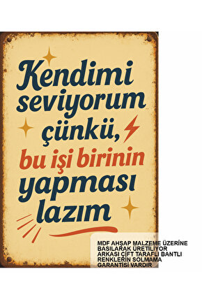kendimi seviyorum komik esprili sözler duvar yazıları retro ahşap poster tablo