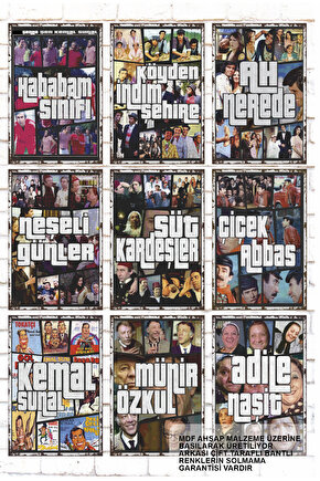 9 Parça Karışık Yazılı Ahşap Tablo Seti türk sineması yeşilçam unutulmaz filmler GTA tarz posterler