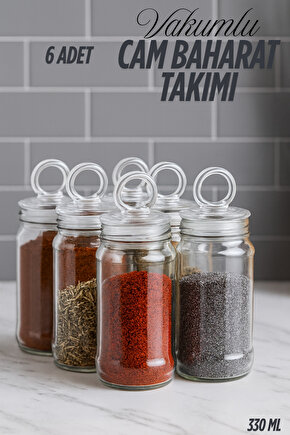 6 Adet Vakumlu Cam Baharat Takımı