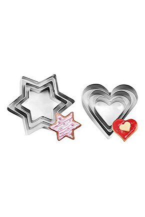 Narkalıp Kalp Yıldız Şeklinde Kurabiye Kalıbı 6 Lı Set