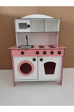 Montessori Eğitici Ahşap Oyuncak Mutfak Dolabı Pembe Beyaz 3mm