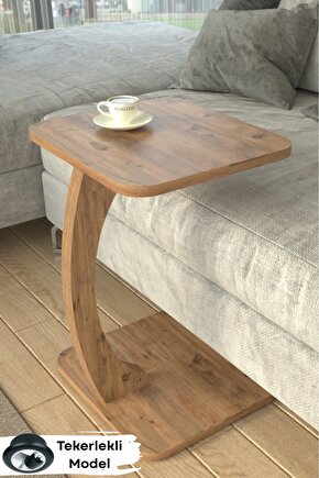 Tekerlekli Kare C Sehpa Koltuk Yanı Laptop Masası Modern Zigon Yan Sehpa Salon Ofis Sehpası