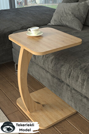 Tekerlekli Dikdörtgen C Sehpa Koltuk Yanı Laptop Masası Modern Zigon Yan Sehpa Salon Ofis Sehpası