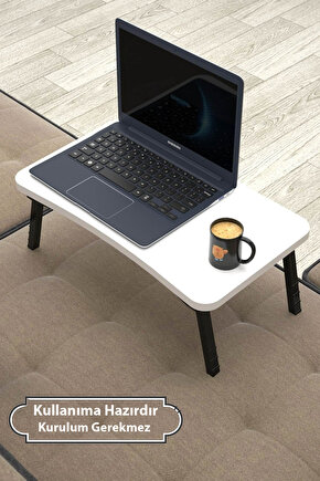 Laptop Sehpası Seyyar Kahvaltı Masası Katlanır Çalışma Sehpası Beyaz
