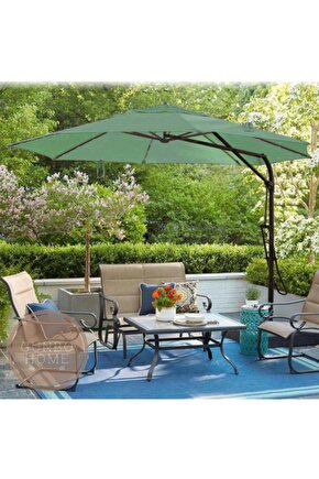 3 Mt Yeşil Şemsiye 50 + Uv Koruma Suya Dayanıklı Bahçe Şemsiyesi Teras Gölgeliği