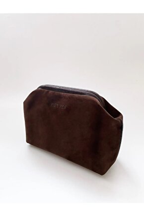 Heybes Kadın Koyu Kahve Süet Clutch El Çantası Şık Zarif Ve Minimalist Kullanışlı Tasarım