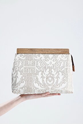 Kadın Krem Otantik Desen Clutch Çanta