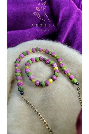 Doğal Taş Yeşim Ve Truf Taşı Kolye Bileklik Set