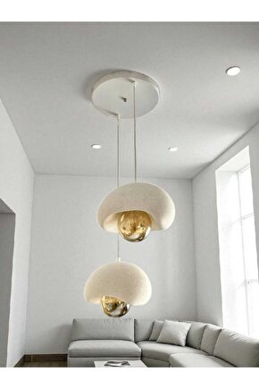 Beyaz Modern Dekoratif BOHEM ve RUSTİK 2li Beton Görünüm Sarkıt Avize (Rustik Ampul Hediyedir)