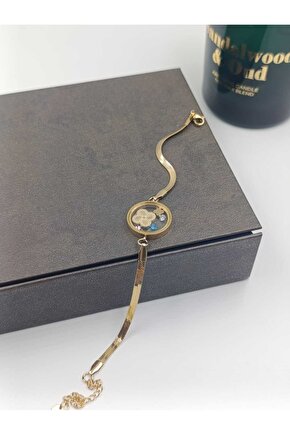 Cam Çerçeveli Yoncalı Çelik Bileklik